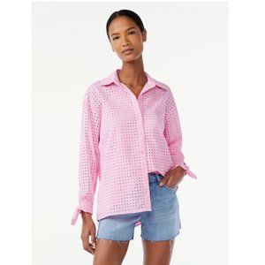 Pink eyelet button up